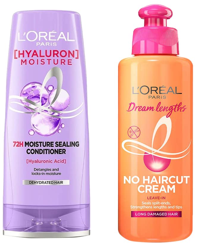 Image of L'Oreal Paris Dream Lengths No Haircut Cream Leave-In Conditioner, 200ml & L'Oreal Paris Hyaluron Moisture 72H Moisture Sealing Conditioner180ml