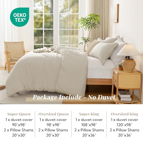 Image of MILDLY Duvet Cover 108 inchx98 inch Ultra Soft Comforter Cover Set 3pcs, Beige | Washed Microfiber Cotton-Like, Breathable Comfort, Hidden Zipper, 8 Corner Ties, OEKO-TEX Certified, Fade Resistant