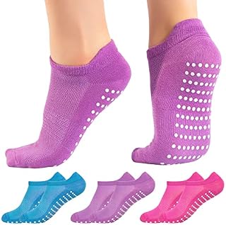 3 x Pairs Non Slip Yoga Pilates Socks Martial Arts Fitness Dance Barre, Anti-slip/Non-slip, Full Toe Ankle Fall Prevention Grip Socks, Sox UK 4-8 / EU 37-42