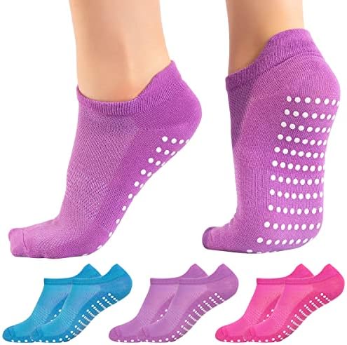 3 Pairs Pilates Grip Socks for Women, Non Slip Yoga Socks, UK 4-8