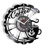 Wall Clock Coffee Cup Kitchen Decor Cafe House Coffee Sign Black Noiseless Hanging Wall Clock Gifts