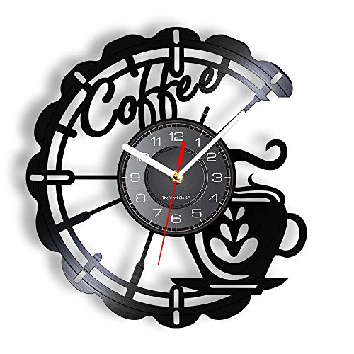 Wall Clock Coffee Cup Kitchen Decor Cafe House Coffee Sign Black Noiseless Hanging Wall Clock Gifts 12 Inches #TOP5