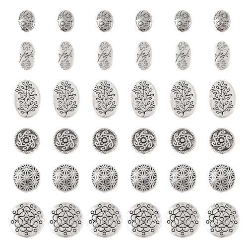 Pandahall 48Pcs Antique Silver Tibetan Style Flower Spacer Beads -