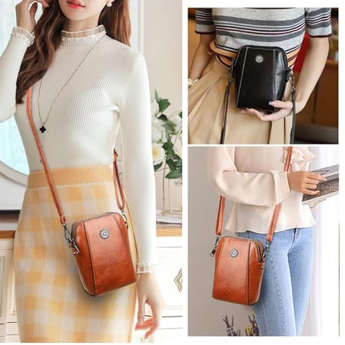 Elmyse Crossbody Bag Leather,Retro All-Match Vertical Cellphone Bag,Mini Shoulder cell phone Crossbody Bag for Women2