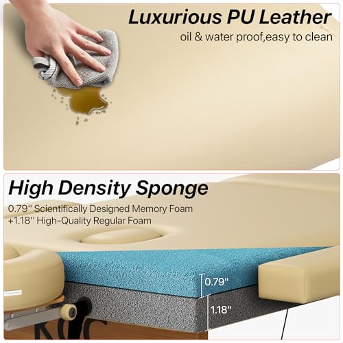 Image of KCC Memory Foam Massage Table Premium Portable Foldable Massage Bed,Beige