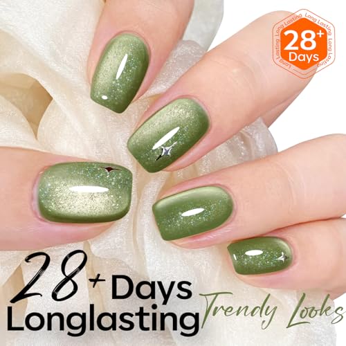 Image of modelones Cat Eye Gel Nail Polish Glitter Green Polish with Magnet Sparkle Galaxy Series Nail Polish Soak Off Led Reflective Nail Art Gel Top Coat Manicure Salon DIY 15 ML