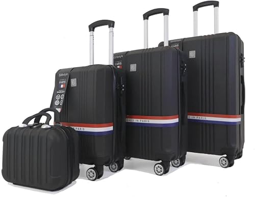 ECO LIFESTYLE Paris Premium Hardshell Luggage Set and TSA Lock Suitcase with 360 Wheels - Emperor Black (4-set or Single 65cm)