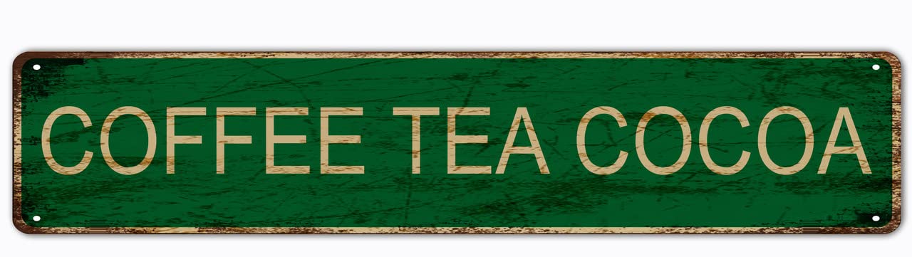 Coffee Tea Cocoa Retro Tin Signs Aluminum Metal Sign for Kitchen Home Garden Wall Bar Cafe Decor 4x16 Inch