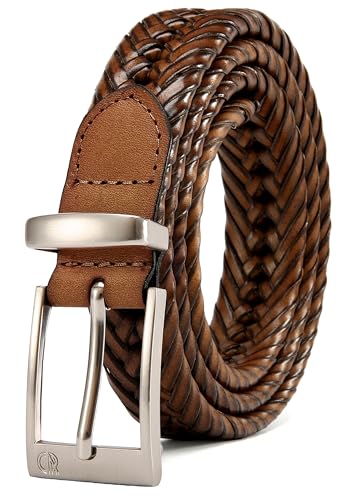 Image of CHAOREN Leather Braided Belts for Men - 1 1 /8 inch Mens Casual Woven Leather Belt for Dress Pant