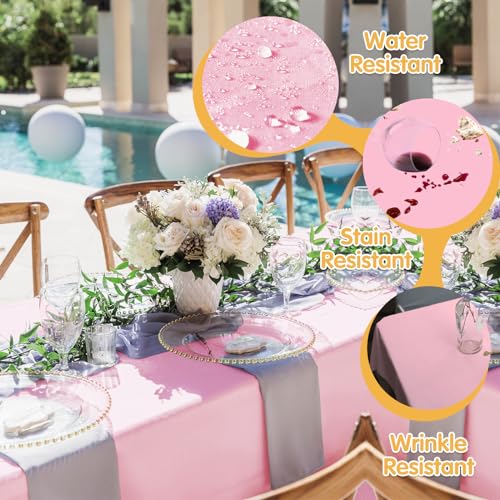 Image of BRILLMAX 10 Pack Pink Tablecloths 60x102 Inch for 6ft Rectangle Tables | 150 GSM Polyester Fabric, 15 inch Standard Drop, Water, Stain & Wrinkle Resistant Cloth Cover for Wedding Reception Banquet Party