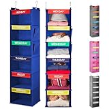 Handy Laundry Hanging Clothes Organizer for Kids - 6-Shelf Closet Daily Clothing Organization Labeled Shelves with Days of The Week Monday Through Friday, Weekday and Weekend (Blue)