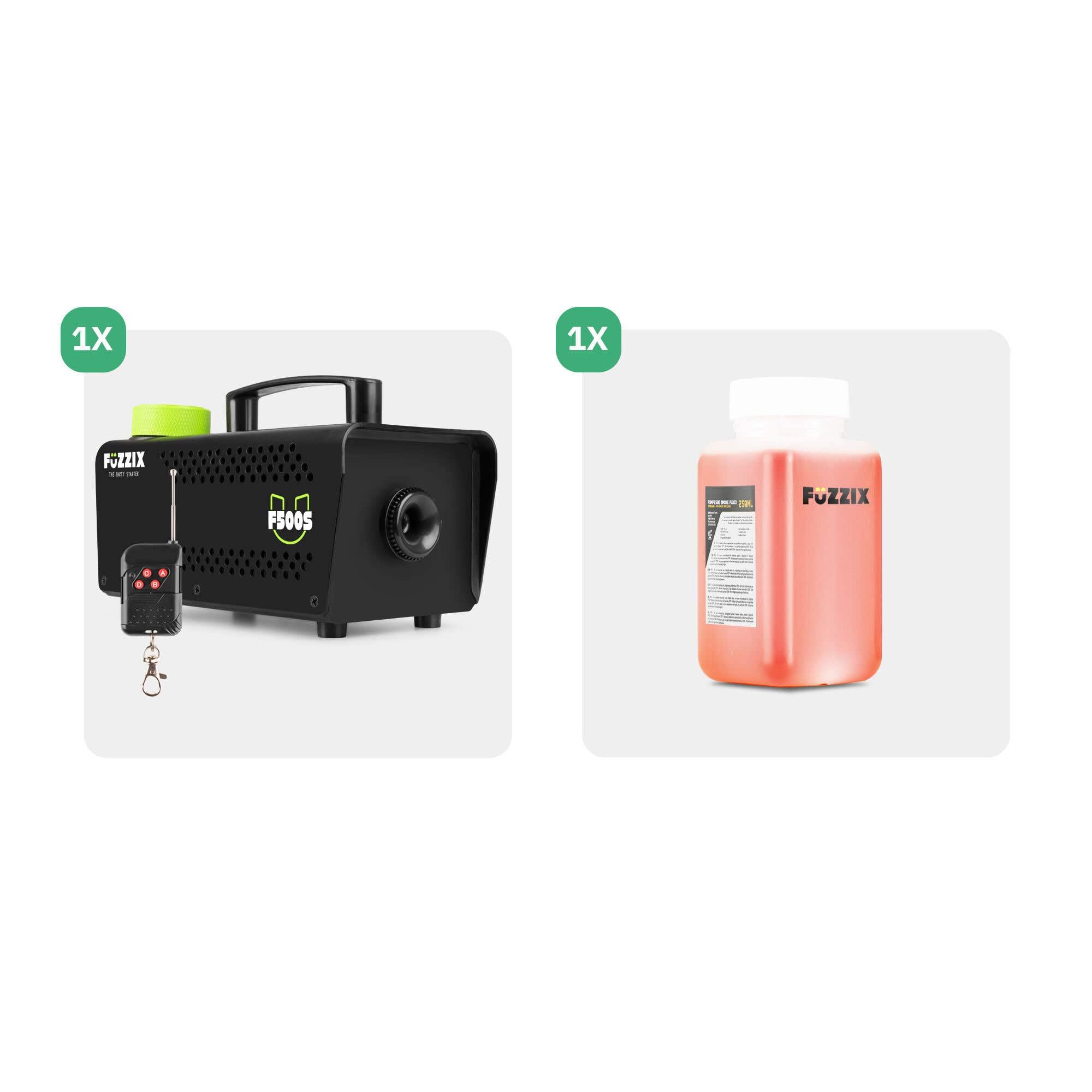 Fuzzix F500S Máquina de Humo, Mando a Distancia y 250ml de Líquido de Humo, Máquina de Humo de 500 W, Máquina de Niebla, Máquina de Humo para Fiestas, Bodas, Máquina de Niebla Halloween, Bares