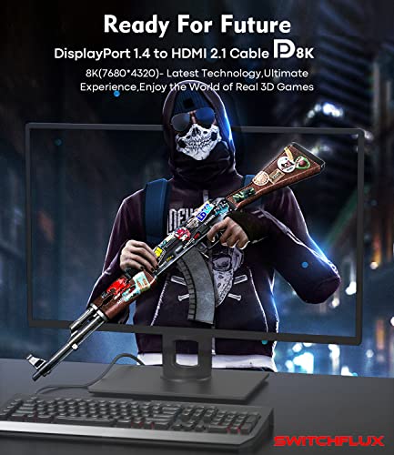 Switchflux Displayport To Hdmi Cable [8K@60Hz,4K@144Hz,2K@165Hz] 6Ft Dp 1.4 To Hdmi 2.1 Uni-Directional Braided Cord Support Hdcp 2.3/Hdr/Dsc 1.2 For Hp,Lenovo,Dell,Amd,Nvidia #TOP3