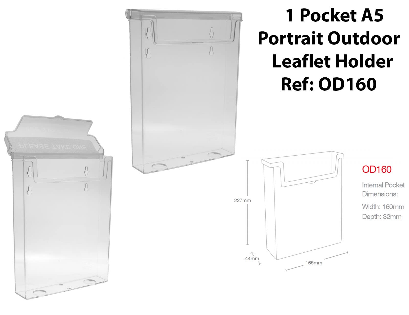 1 Pocket A5 Portrait Outdoor Leaflet Holder Ref: OD160, Transparent - Image 2