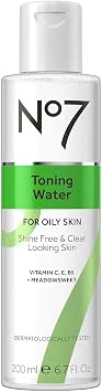 No7 Facial Toner Water - Pore Minimizing Toner for Oily Skin with Tri-VIT Complex, Vitamin E, B5 & C - Contains Meadowsweet + Ginseng for Refreshed & Energized Skin 6.7 fl oz
