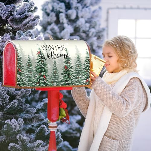 Image of Winter Welcome Mailbox Covers Magnetic Standard Size 21x18, Winter Cardinal Birds Decoration Mailbox Wraps Nature Snowy Forest Post Letter Box Cover for Home Garden Outdoor Yard