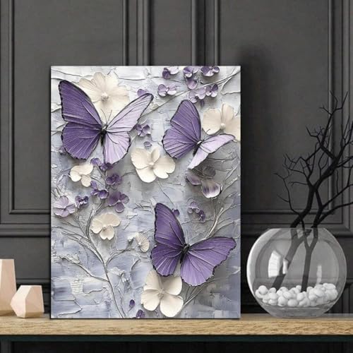 Peinture sur toile papillons et fleurs violets impression premium