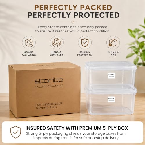 Image of Storite 4 Pcs 25L Plastic Storage Box with Lid-Stackable Organizer Box | Storage Box for Clothes, Kids Toys, Kitchen - Plastic Storage Container Basket for Home, Office, Bathroom(Transparent)