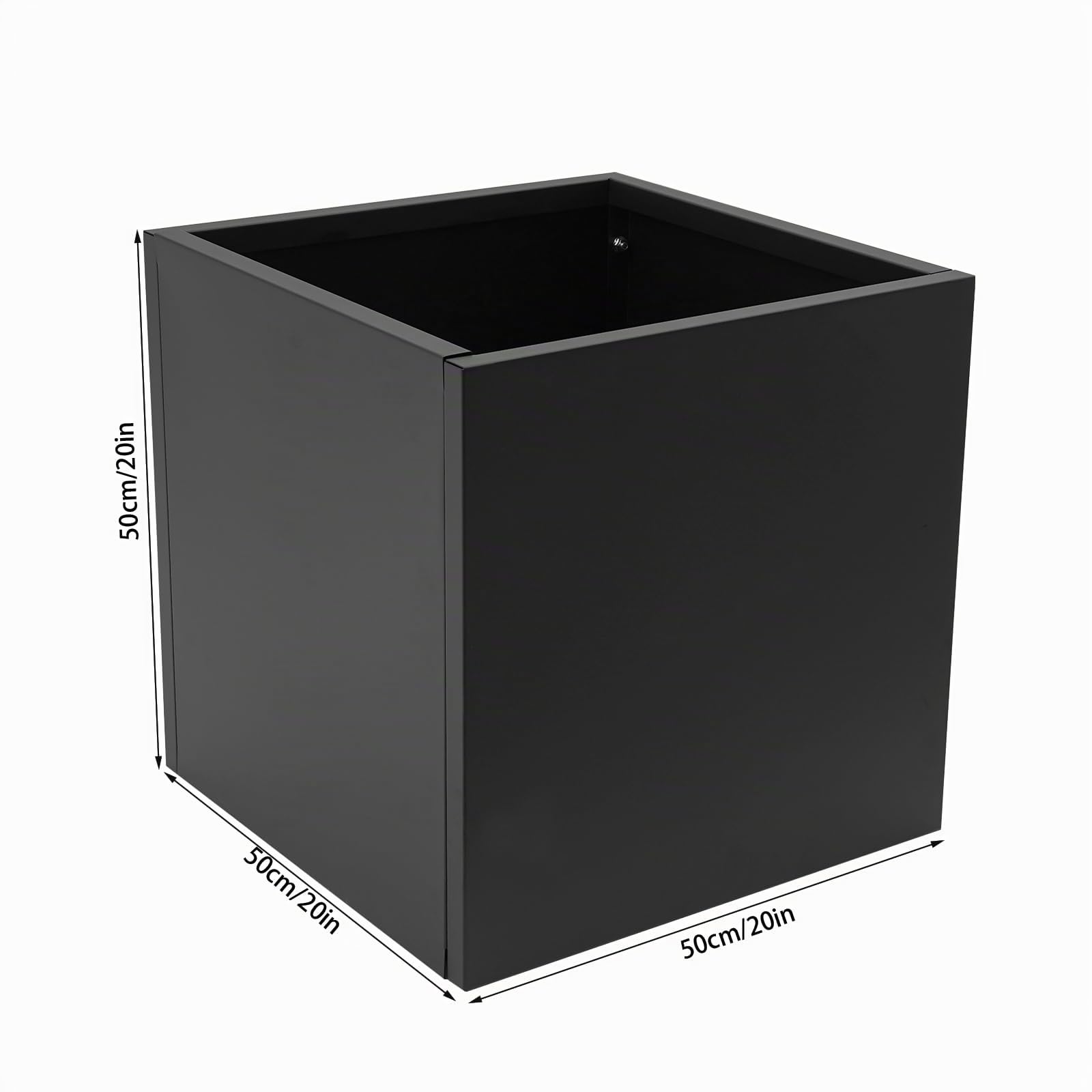 Macetero con guantes, jardinera de acero cuadrada, para interior y exterior, 50 x 50 x 50 cm (Negro)