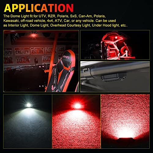 YCHOW-TECH UTV Interior Light 12v Universal Roll Bar Cage Mount Led Light UTV Interior Dome Light Utility Roll Cage Light Cab Light Map Light for UTV ATV Truck RZR SXS Polaris Can-am - White/Red - Thumbnail 4