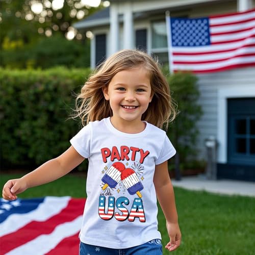 Image of Boys 4th of July Shirts-Toddler Girls Patriotic American Flag Tees Kids Memorial Day USA T-Shirts 2-7T