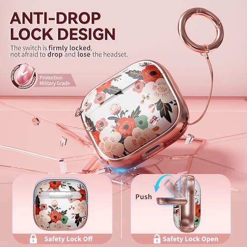 Image of Inesore for AirPods 4 Case Cover 2024 with Lock-White Peony | Two-Piece Design,with Gold Keychain & Cleaning Pen,Support Wireless Charging,Cute Luxury Case for Women Girly