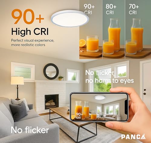 Image of PANCA 22W Modern Ceiling LED Light with Remote Control 3 Color Mode LED Acrylic Minimalism Square Ceiling Lamps for Hall Living Room Office (12inch White Round LED Chandelier 24W)
