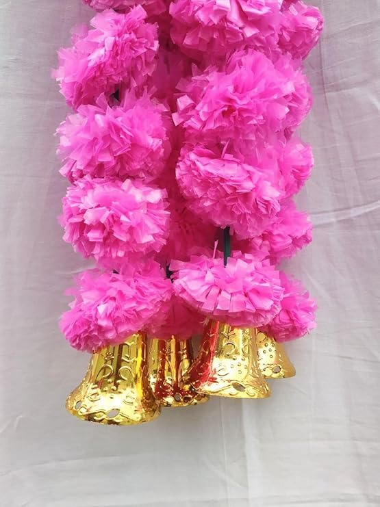 Best Navratri Home Decoration Items (2026) 10 Artificial Marigold Flowers with Bell for Decoration Long Marigol...