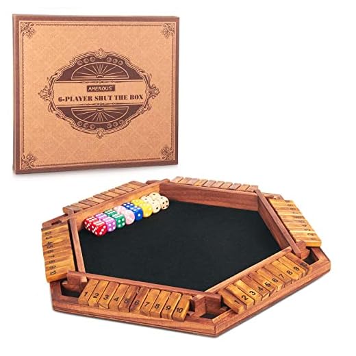 AMEROUS Upgraded 1-6 Players Shut The Box Dice Game, Wooden Board Table Math Game with 16 Dice, Shut-The-Box Rules, Gift Box Packed, Board Game for Kids Adults, Family Classroom Home Party or Pub