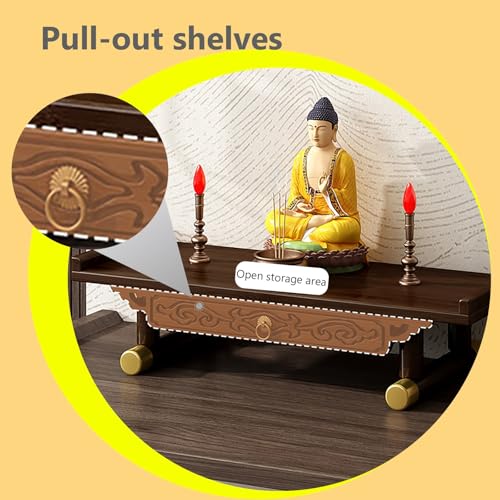 Table d’autel bouddhiste compacte pour ranger encens et objets de prière