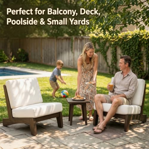 Image of Pia Ricoo Patio Chairs Set of 2, Heavy Duty Wood Patio Furniture Set with Thick Cushions, Bistro Set All-Weather Outdoor Chairs for Balcony, Deck, Poolside, Porch - Beige