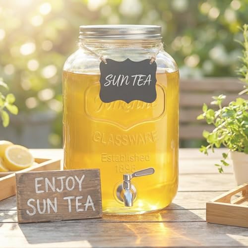 Image of 2 Gallon Glass Drink Dispenser For Parties,Beverage Dispenser,Lemonade Dispenser with 304 Stainless Steel Spigot Leakproof for Sun Tea, Picnic,Homemade Juice