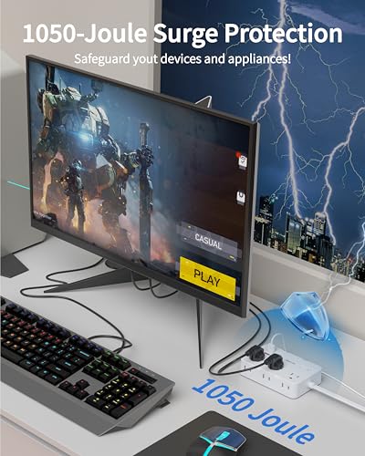 image for DEPOW Surge Protector Power Strip with Flat Plug, 3 FT Extension Cord 
