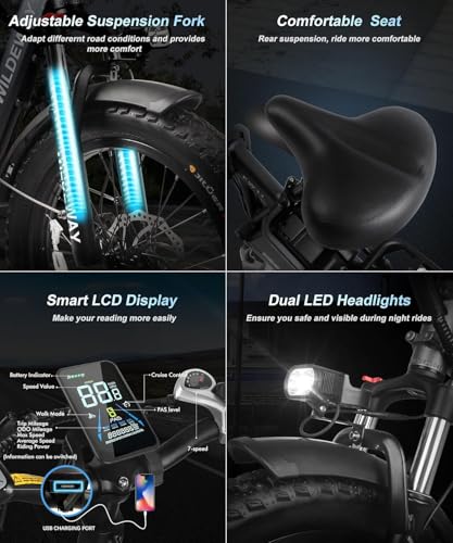 Image of Wildeway Folding Electric Bike for Adults,2000W Dual Motor Ebike 20x4.0 Fat Tire All-Terrain 28MPH,48V 32Ah /60Ah Removable Battery,7-Speed,Dual Hydraulic Disc Brake,City Commuting Delivery Bicycle