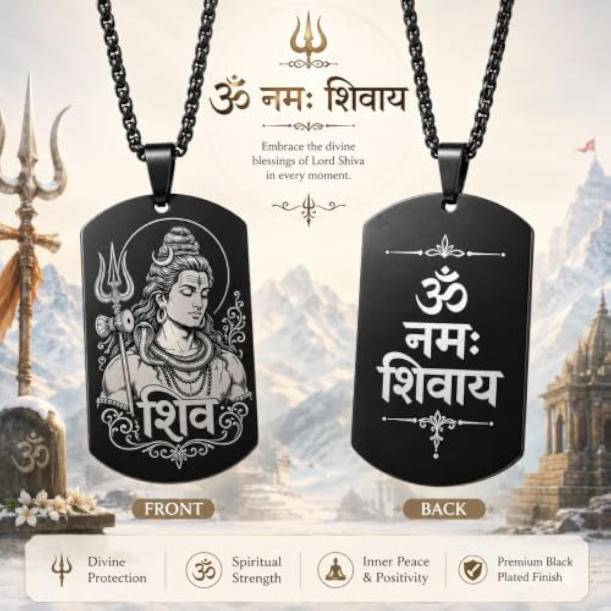 Lord Shiva Pendant Necklace with Om Namah Shivaya Engraved