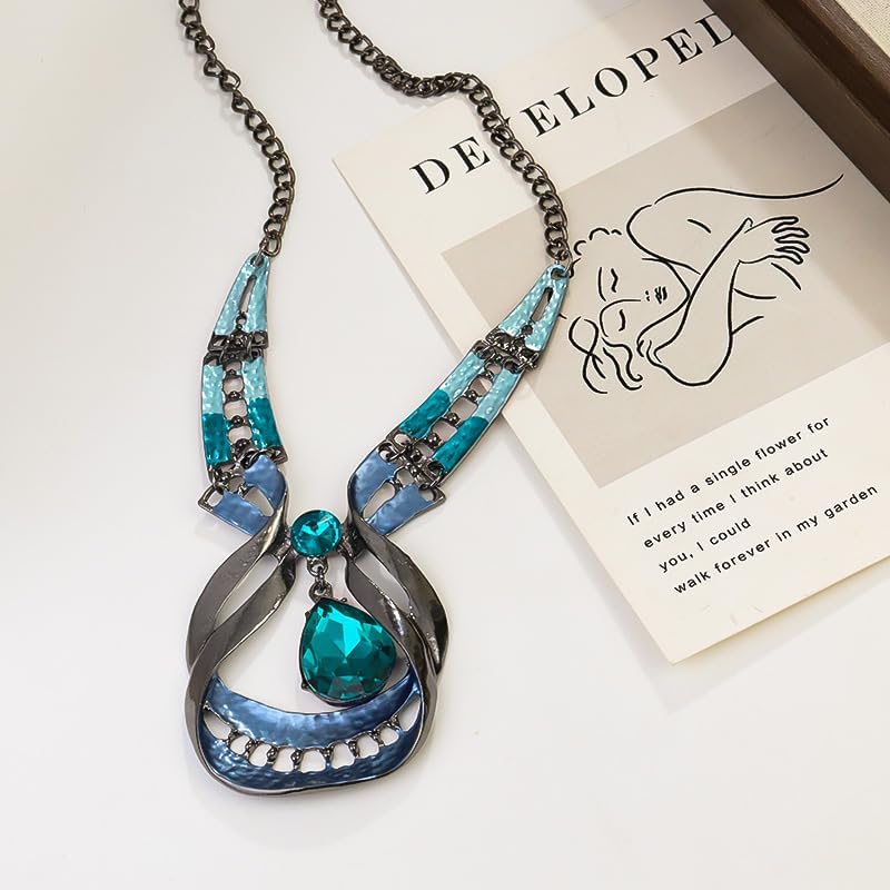 Necklace And Earring Sets For Women, Chunky Long Necklaces With Blue Cubic Zirconia Pendant Butterfly Boho Jewelry Gift - Image 7