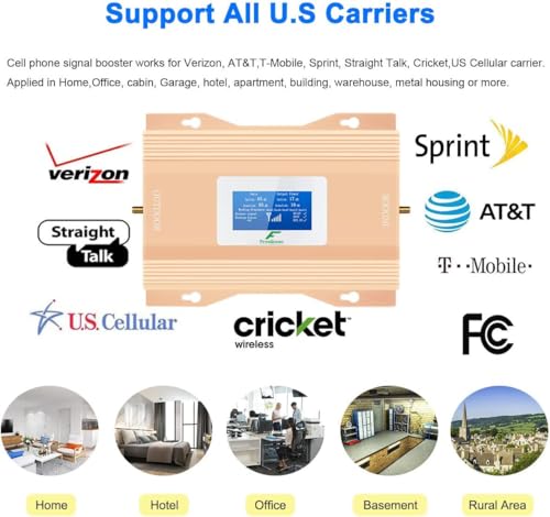 Image of Cell Phone Signal Booster, 2G 3G 4G LTE 5G Multi-Band Amplifier Repeater, Compatible with All US Carriers Verizon AT&T T-Mobile, 70dB High Gain AGC, 6000 Sq.Ft Coverage, LCD Display, FCC Approved