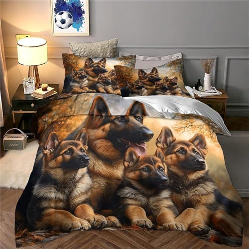 Housse de couette 135x200 berger allemand imprimé 3D microfibre lit single - 6