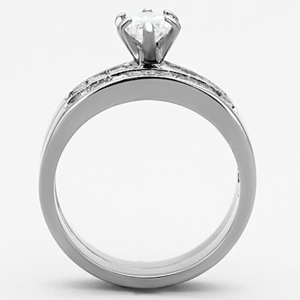 Marimor Jewelry 1.65 Carat Marquise Cut Cubic Zirconia Stainless Steel 316 Wedding Ring Set Size 5-10