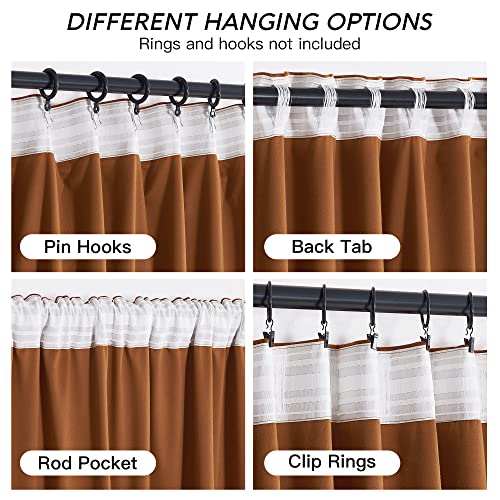 Image of RYB HOME Burnt Orange Fall Velvet Curtains for Living Room 84 inches Long | Thermal Insulated, Privacy UV Block, Noise Reducing, Energy Saving, Luxury Vintage Retro Window Decor, W52 x L84, 2 Panels