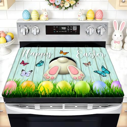 Image of Easter Stove Top Cover for Electric Stove 28 inchx 20 inch, Bunny Eggs Heat Resistant Glass Top Stove Cover Protector, Glass Cooktop Covers, Kitchen Flat Electric Stove Top Covers