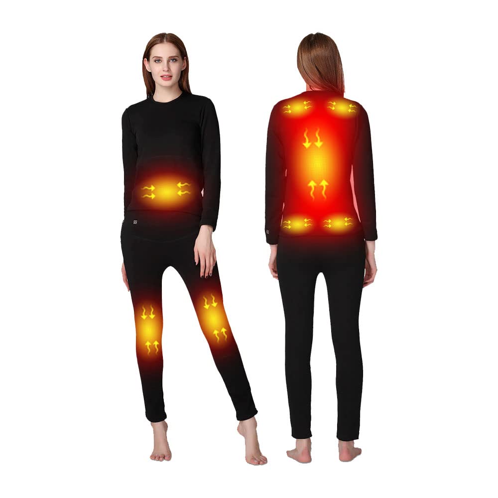 Conjunto de Ropa Interior térmica para Mujer, Pantalones térmicos con calefacción eléctrica USB para Calidez, Trabajo al Aire Libre, esquí (Negro XL) (Negro L)