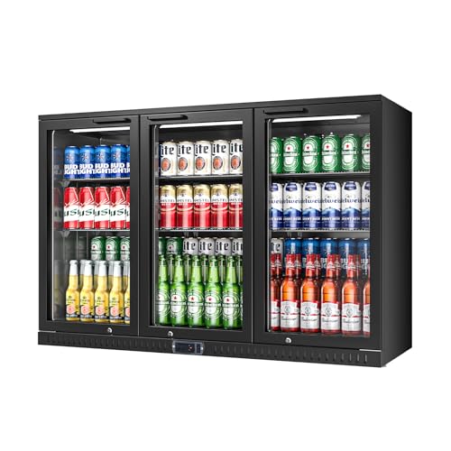 Rockitch Back Bar Cooler with 3 Glass Doors, 11.8 Cu.ft Under Counter Height Beverage Refrigerator with LED Lighting, Commercial Display Bar Cooler for Beer, Wine, Soda, Drinks, ETL Approved