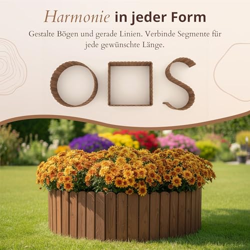 Floranica Beetumrandung Beeteinfassung 20 x 200 cm Braun Rasenkante Holz Gartenzaun Holzzaun Flexibler Rollborder