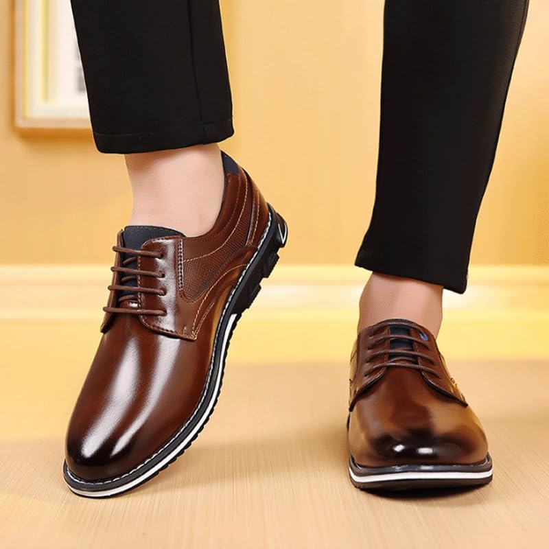 Men's Dress Shoes Business Formal Derby Sneakers Fashion Classic Round-Toe Lace Up Low Top Leather Dress Shoes3