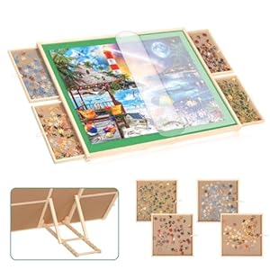 Jigsaw Puzzle Board 1500 Pieces with 7-Adjustable-Angle and Cover, 34X26in Portable Tilting Puzzle Tables for Adults, Adjustable Puzzle Table with 4 Drawers, Puzzle Easel Board – Felt Surface