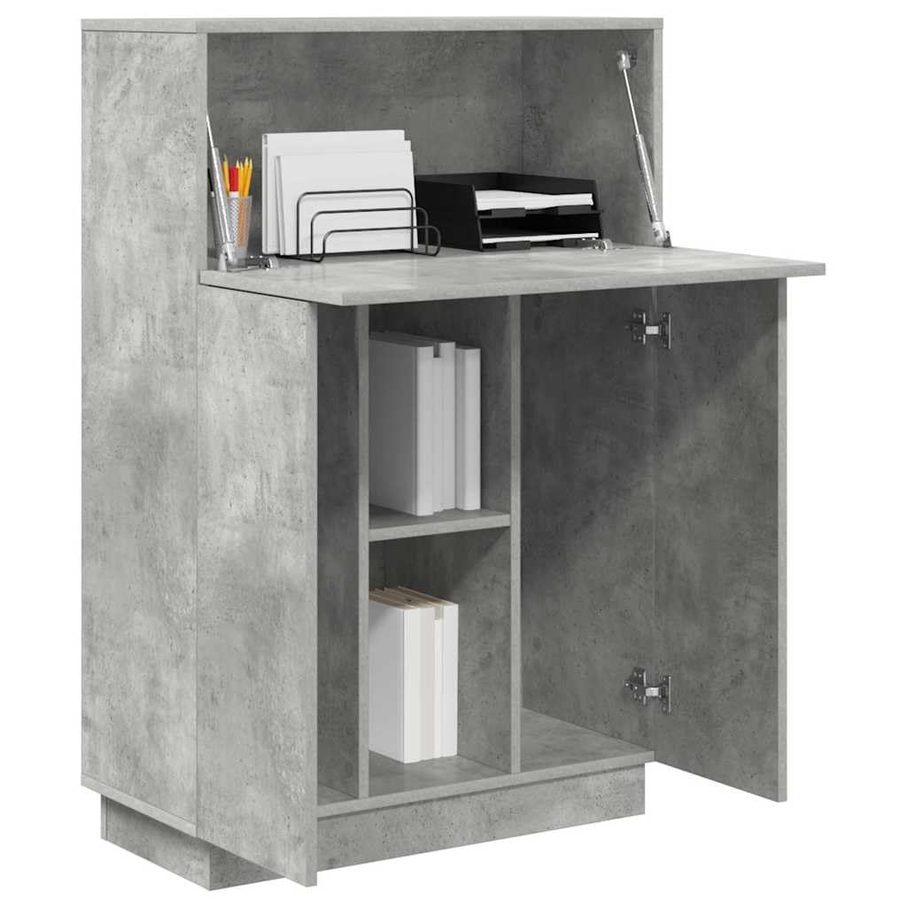 Scrivania Porta PC con Ripiani e Anta 71,5x31,5x106,5 cm Grigio | Mobile scrittoio compatto in legno ingegnerizzato grigio cemento per studio, camera da letto e piccoli spazi.