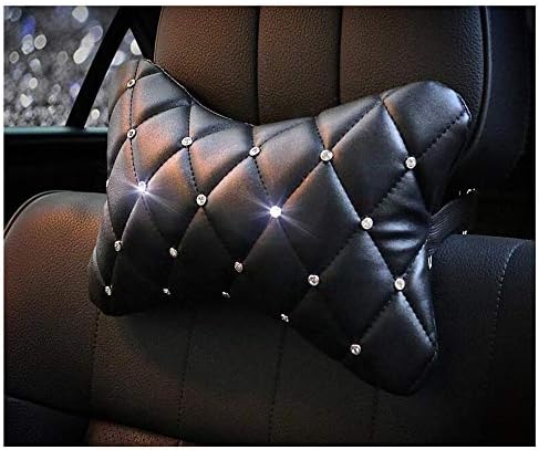 1 Pc Crystal Leather Car Headrest Neck Cushion Pillow Support with Rhinestones Decor