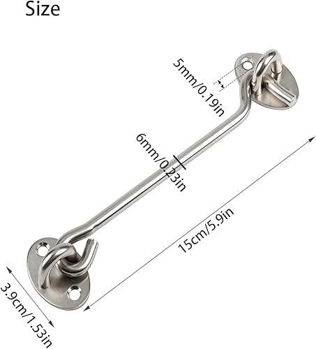 Miniatura 2 de Cerradura de puerta de granero de 6 pulgadas, 2 cerraduras de puerta de acero inoxidable sólido grueso, ganchos de cabina y pestillo de ojo con