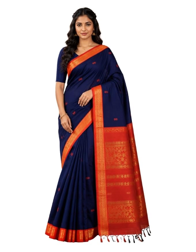 Image of Pure Kalyani Cotton Saree | Zari Border & Blouse Piece - Lata Gadwal Design | Traditional Saree